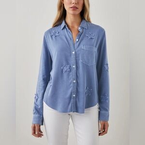 Rails Ingrid Raw Shirt French Military Stars Blue L Button-down Shirt Raw-hem